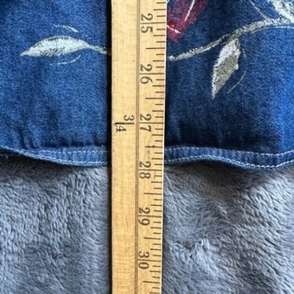 Koret City Blues Denim Button Down Shirt Floral Heart Print Womens 20W - Picture 7 of 8